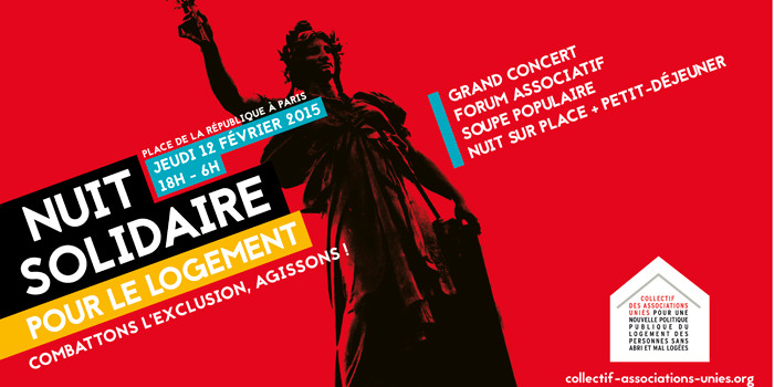 Nuit solidaire le 12 février place de la République à Paris : appel à bénévoles